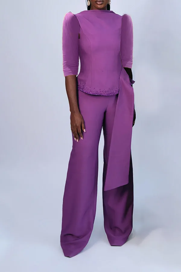 Stylish Side Draped Top & Pants Set