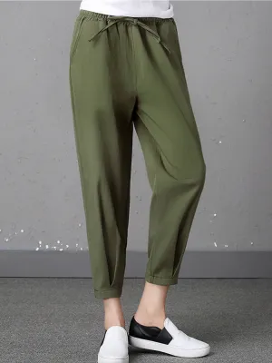 Stylish Women Drawstring Waist Solid Harem Pants