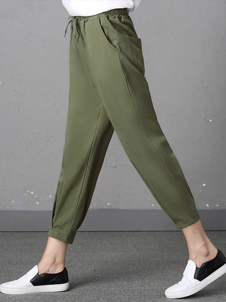 Stylish Women Drawstring Waist Solid Harem Pants