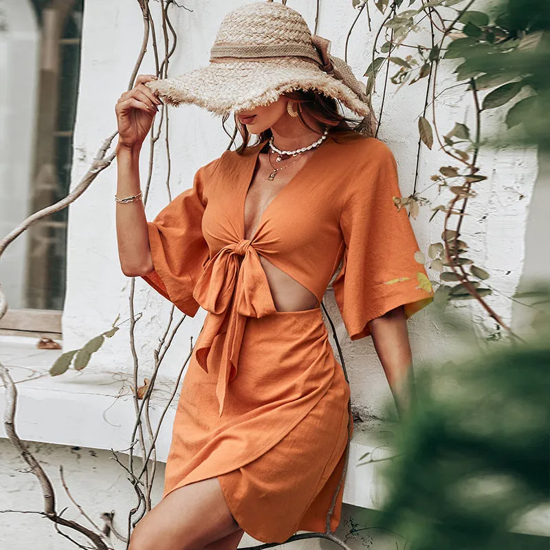TastyHottie - Orange Chic Short Sleeve Mini Dress
