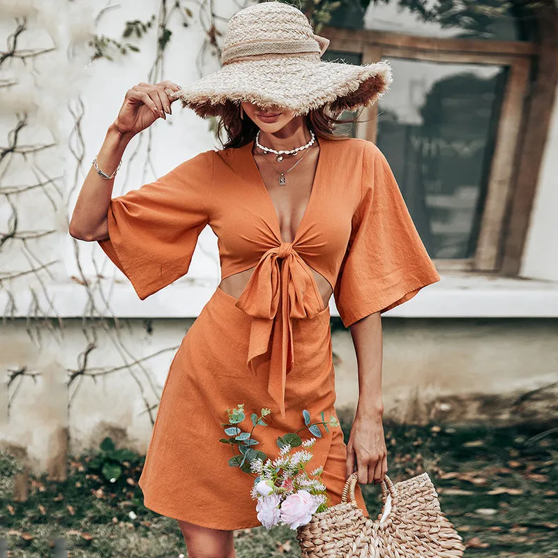 TastyHottie - Orange Chic Short Sleeve Mini Dress