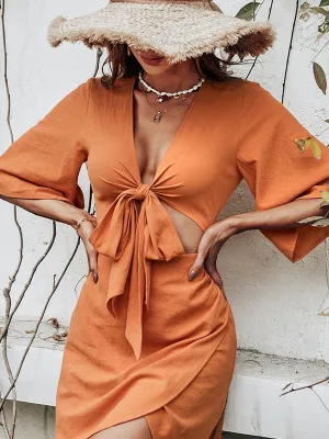 TastyHottie - Orange Chic Short Sleeve Mini Dress