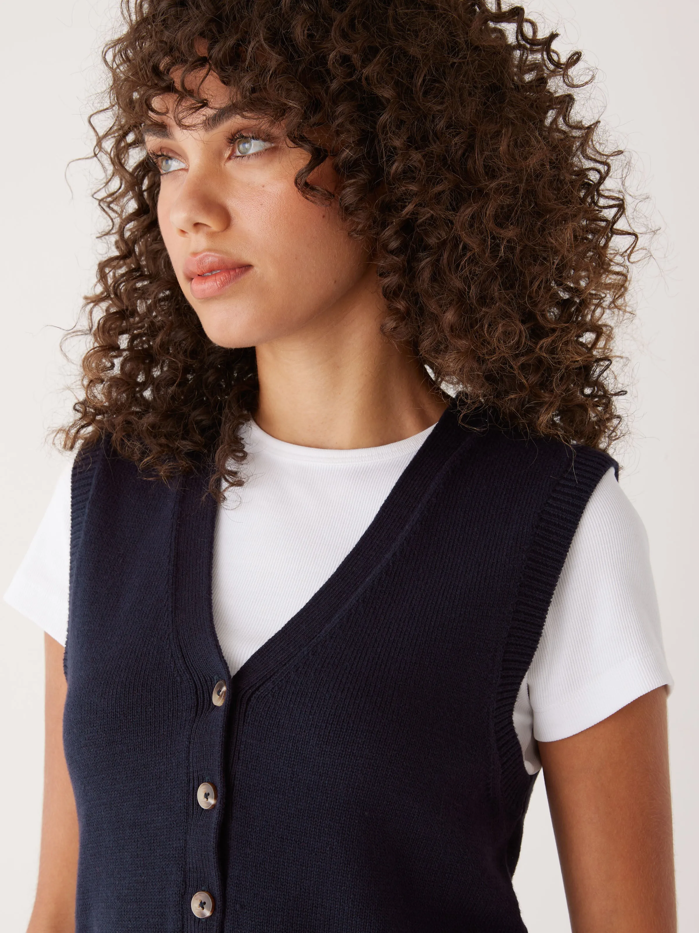 The Button-Up Sweater Vest in Dark Blue