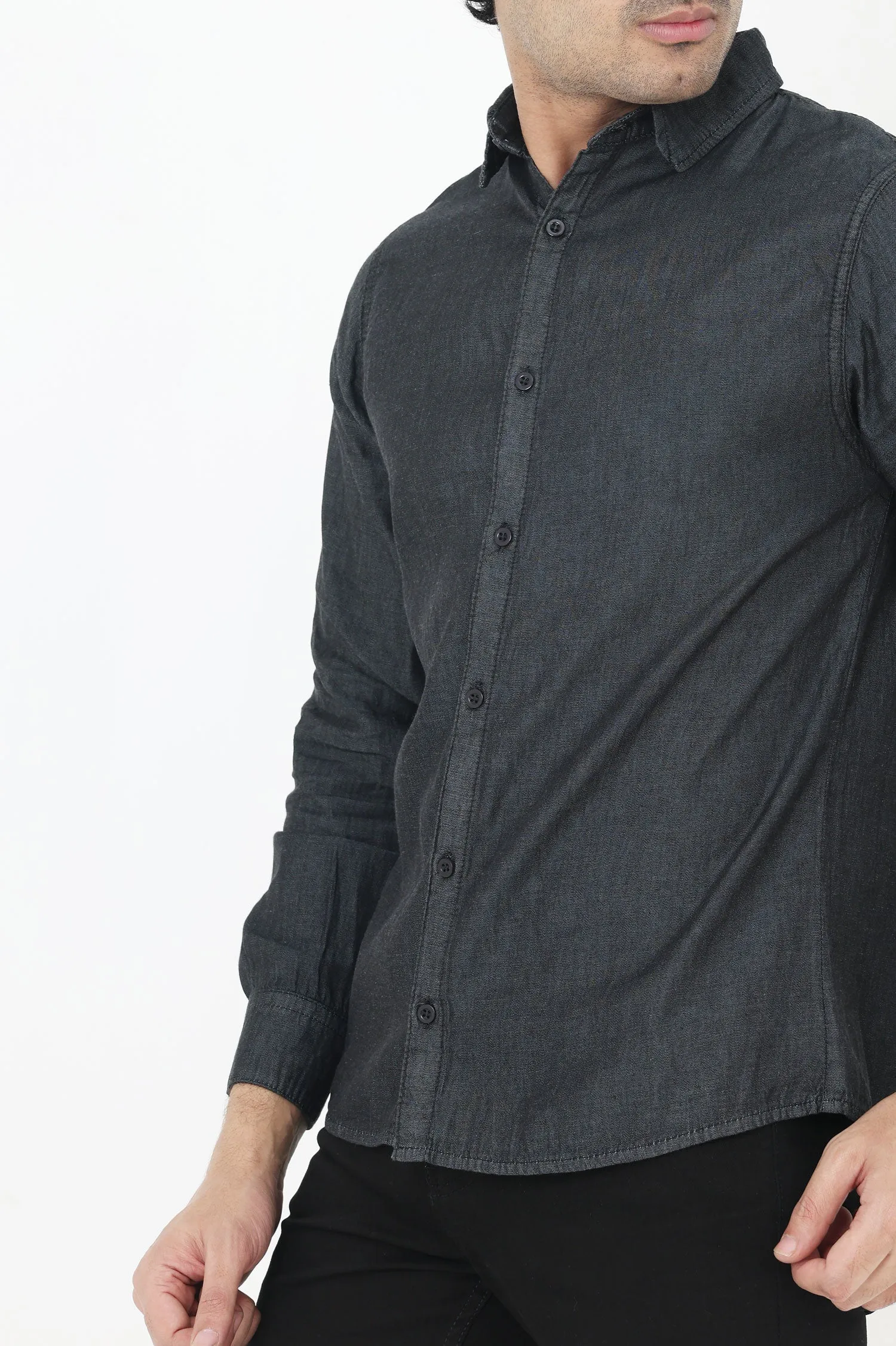 TRENDY FIT CASUAL DENIM SHIRT-BLACK
