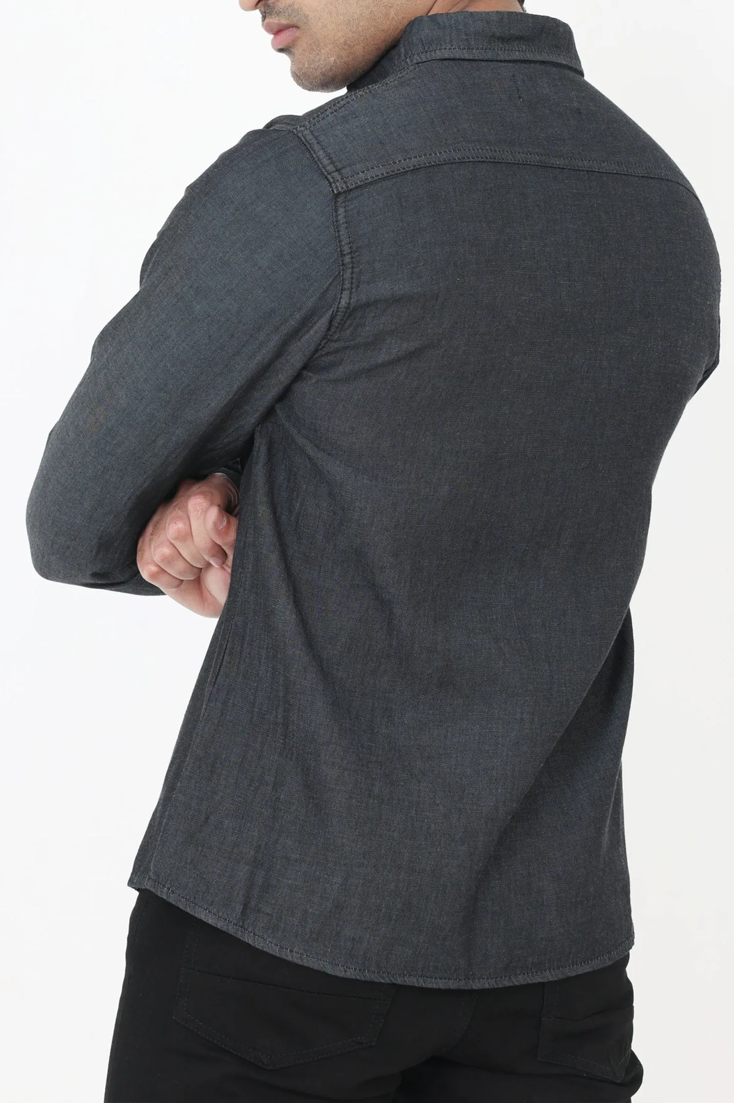 TRENDY FIT CASUAL DENIM SHIRT-BLACK