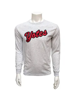 Unisex Gray Long Sleeve Tee with Two Color Script Yotes