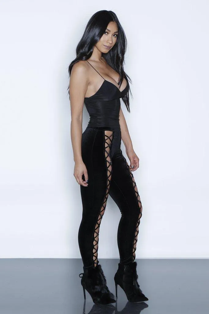 VELVET LACE-UP PANTS