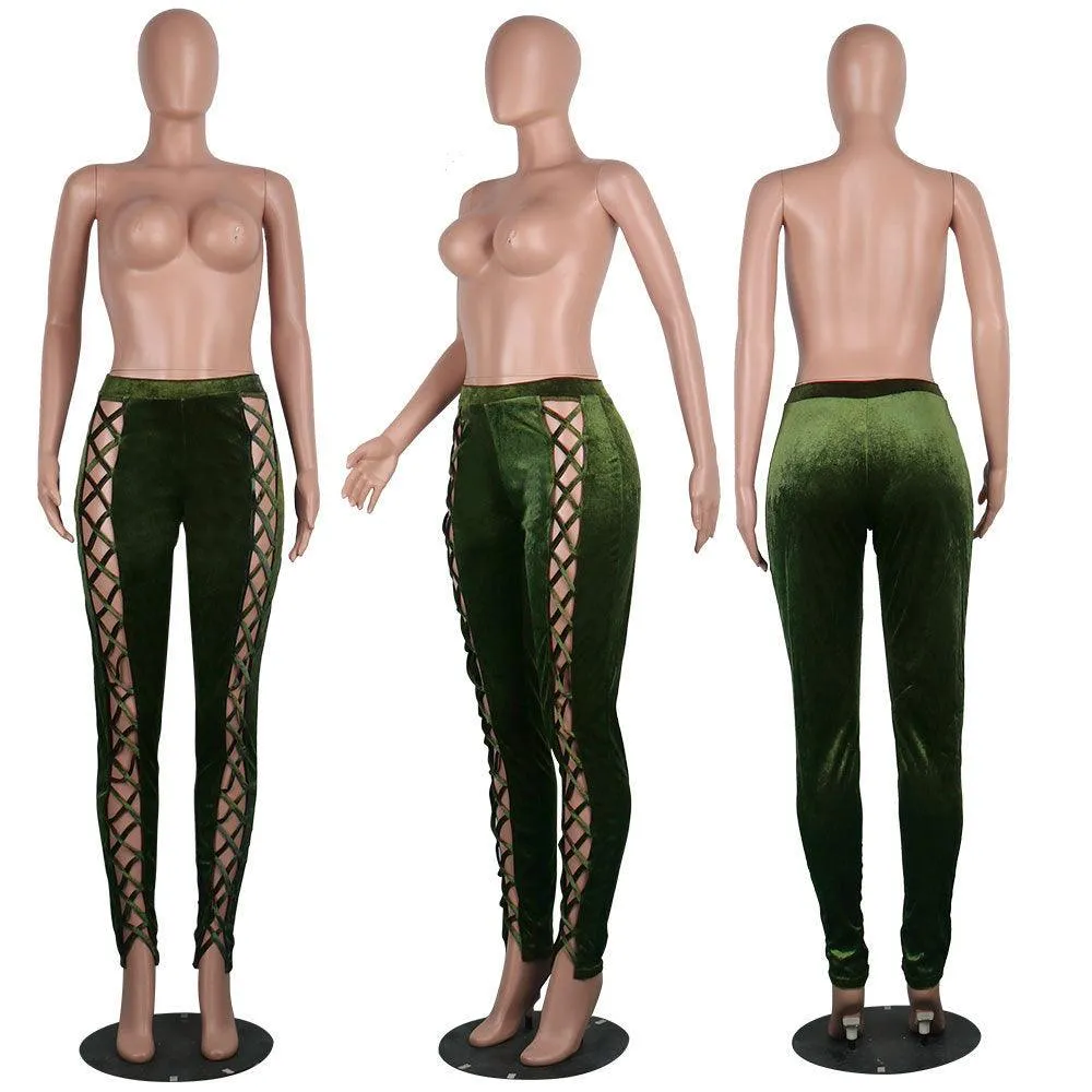 VELVET LACE-UP PANTS