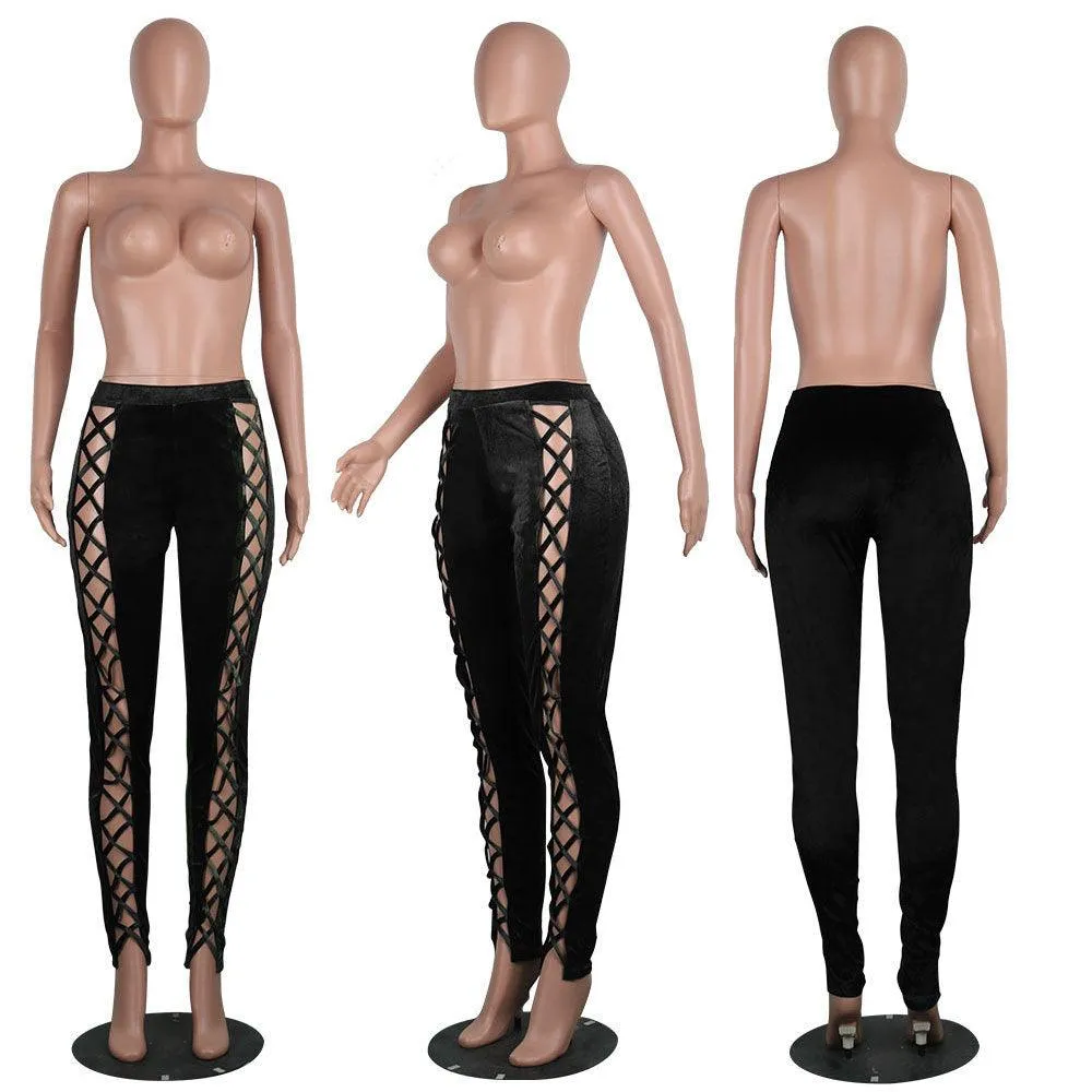VELVET LACE-UP PANTS