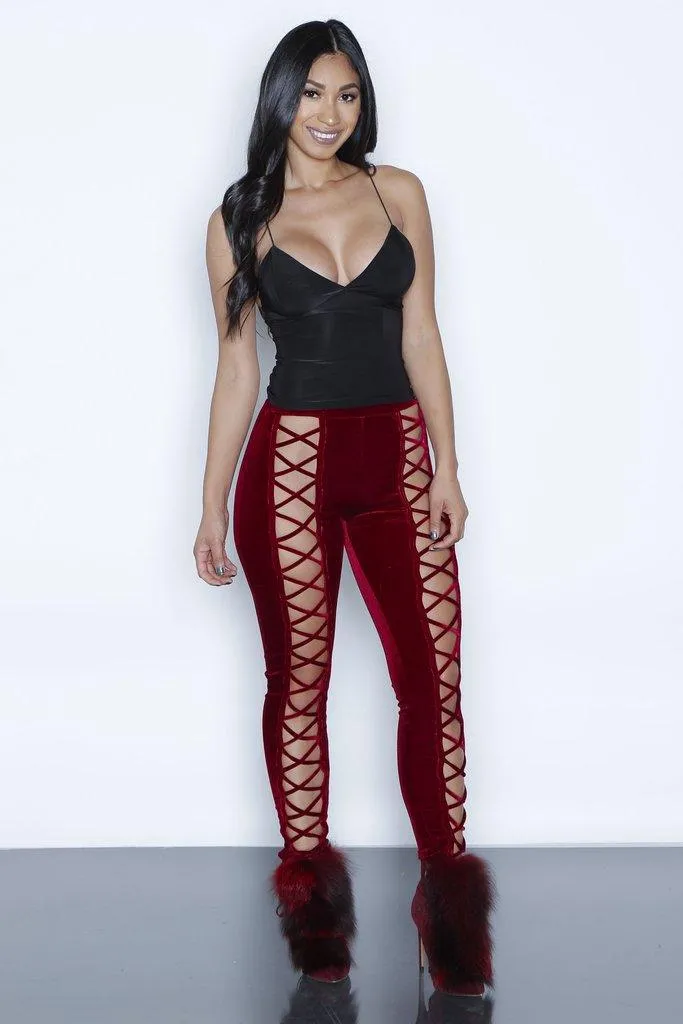 VELVET LACE-UP PANTS