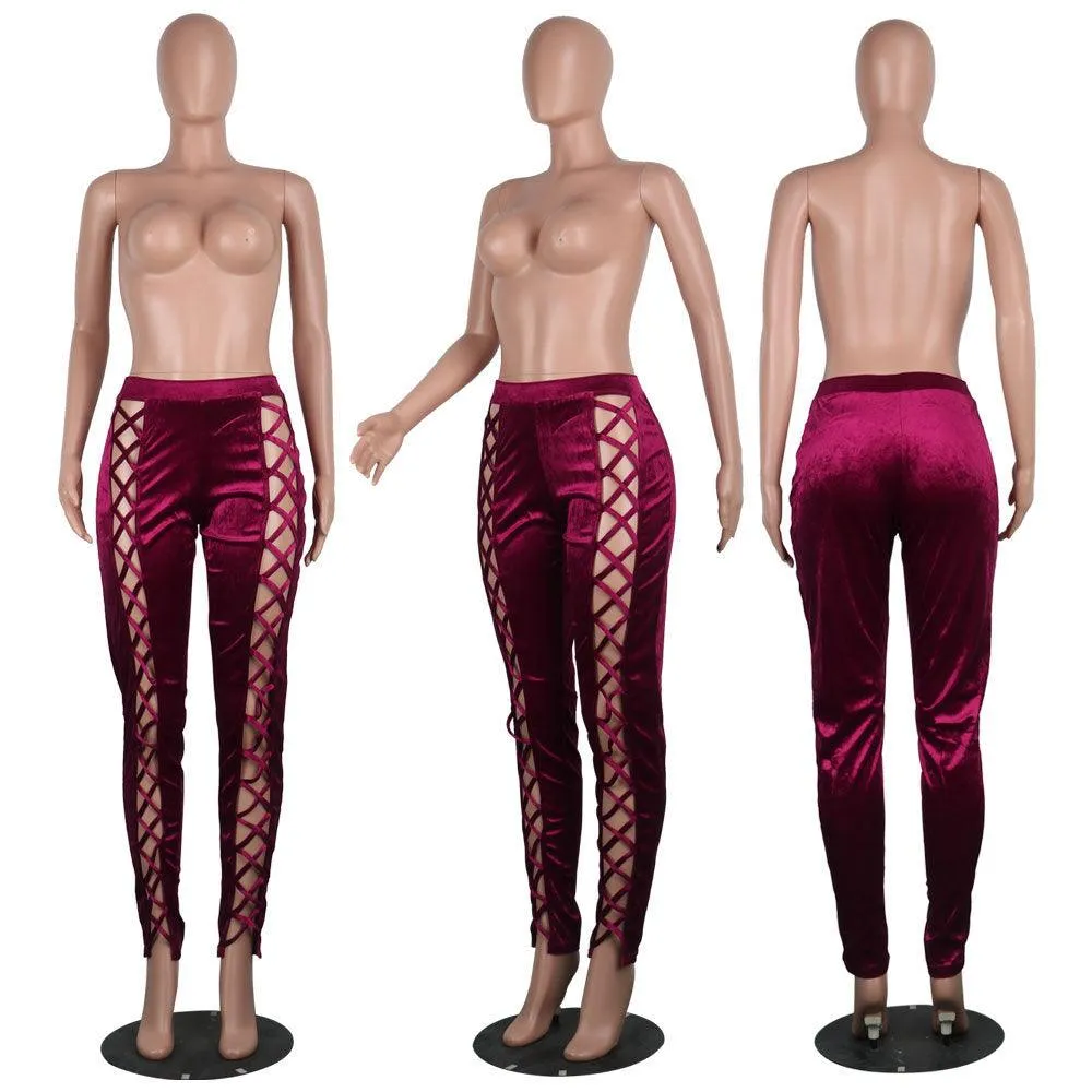 VELVET LACE-UP PANTS