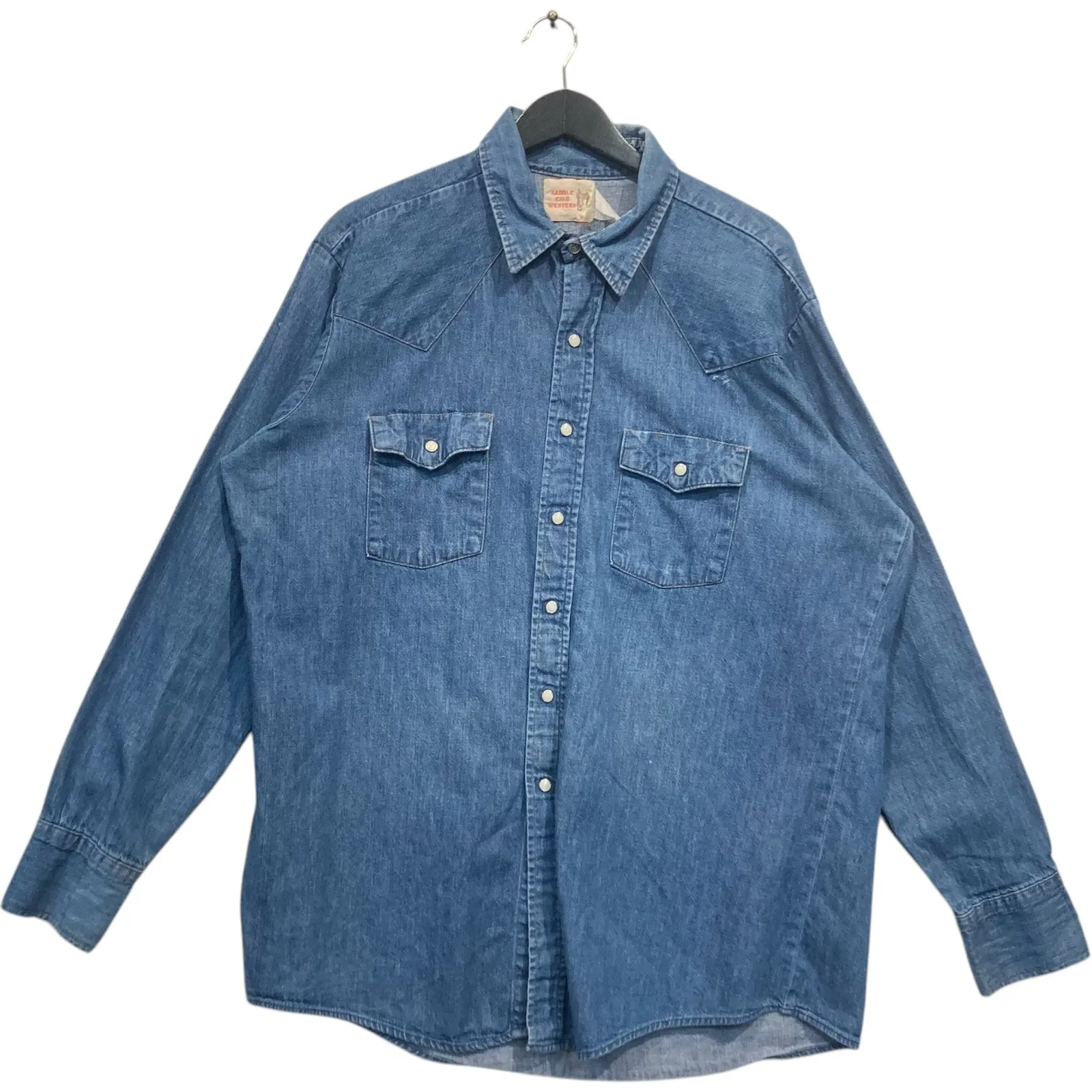 Vintage Denim Snap-On Pockets Long Sleeve Button Up