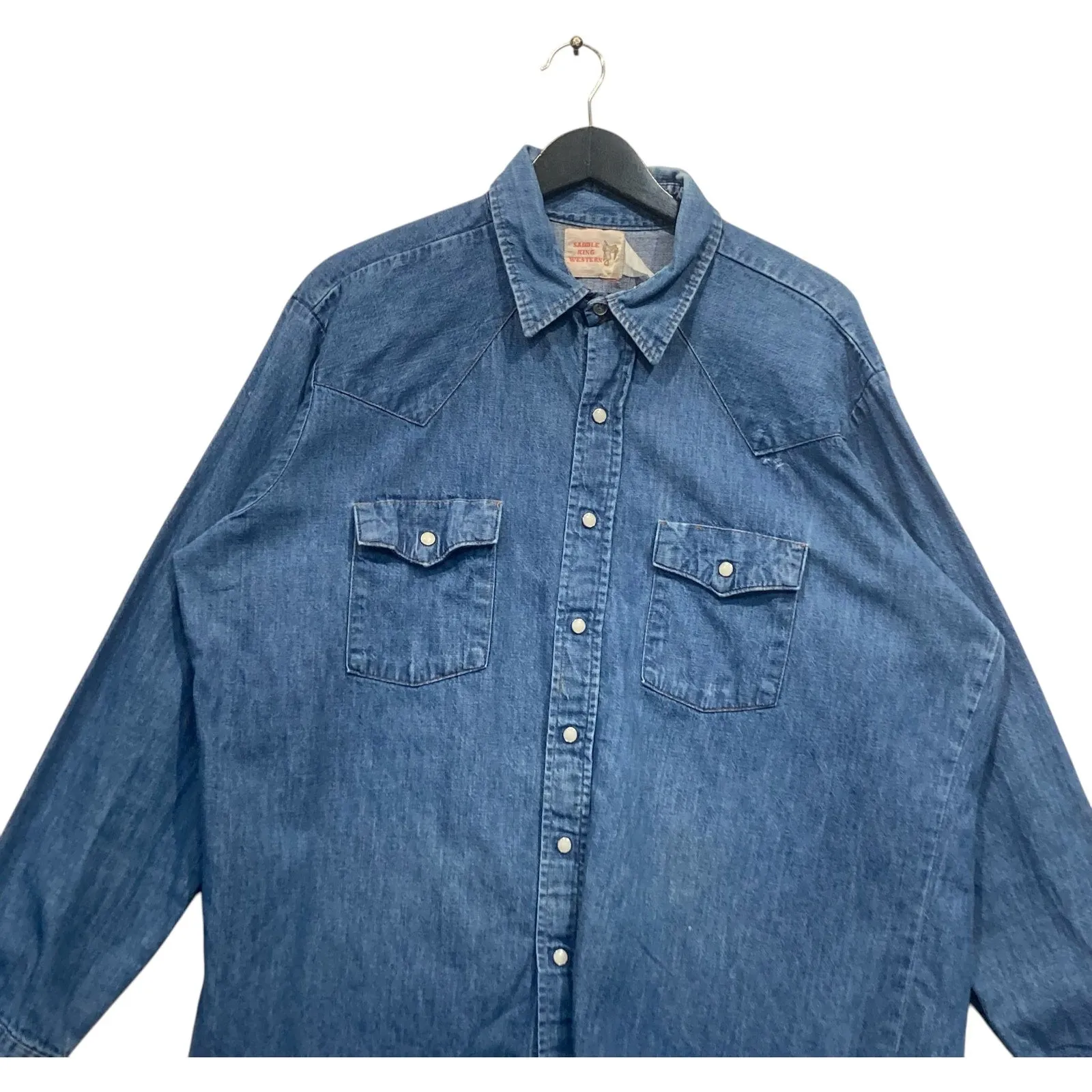 Vintage Denim Snap-On Pockets Long Sleeve Button Up