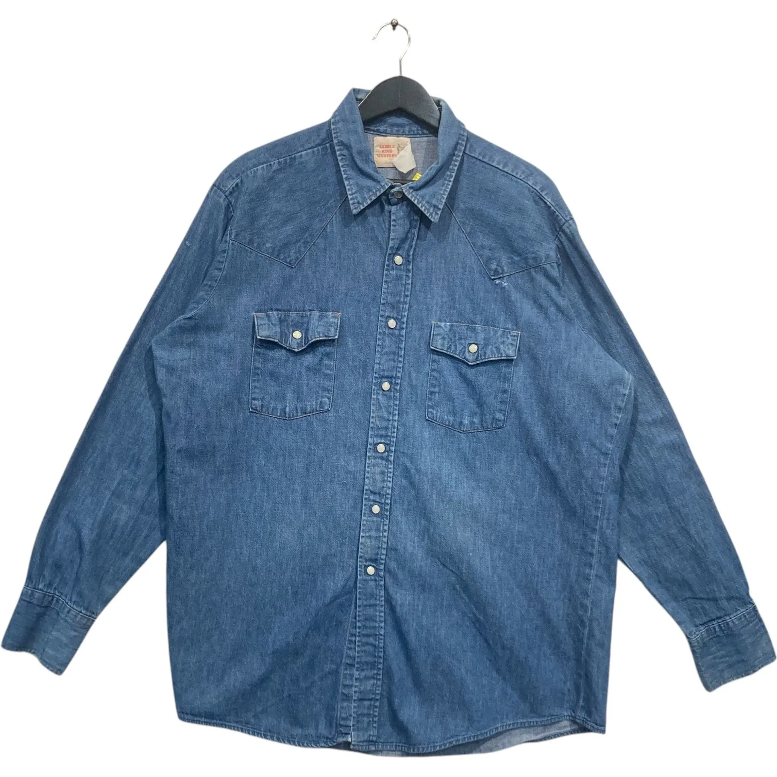Vintage Denim Snap-On Pockets Long Sleeve Button Up