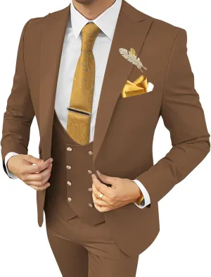 Wangyue Men's Suits 3 Piece Slim Fit Suits for Men Double Breasted Suit Men Business Wedding Prom Tuxedo Suit
