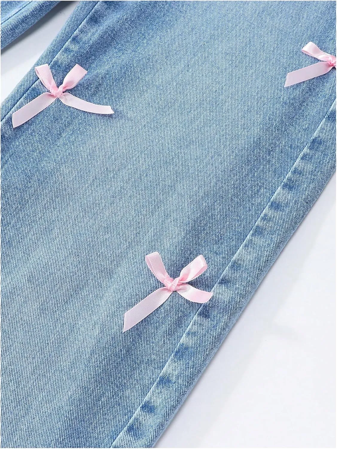 WDIRARA Girl's Bow Wide Leg Denim Pants Elastic High Waisted Y2k Jeans with Pockets