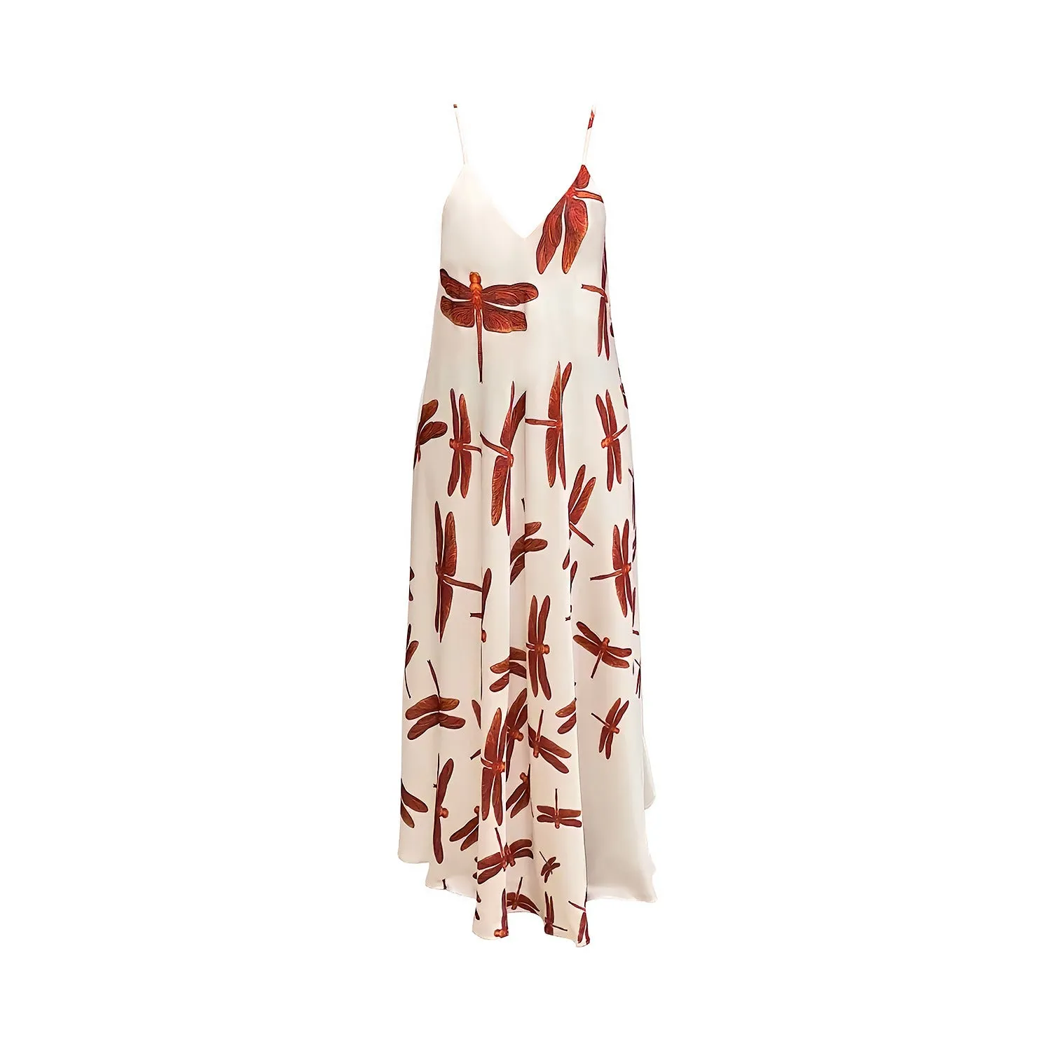 White Red Dragonfly Satin Mariella Dress