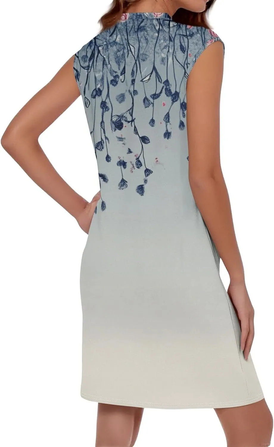 Womens Casual Loose Beach Pockets Dress Printed Crew Neck Sleeveless Sundress Vacation 2025 Summer Mini Dresses