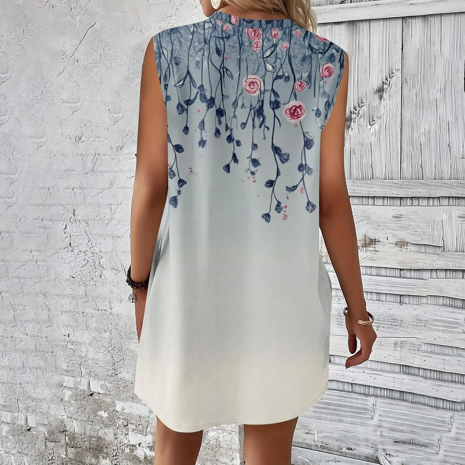 Womens Casual Loose Beach Pockets Dress Printed Crew Neck Sleeveless Sundress Vacation 2025 Summer Mini Dresses