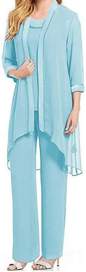 Women's Chiffon Pants Suits 3 PC Mother's Outfit Suits for Wedding Plus Size Evening Gowns Dress Suit