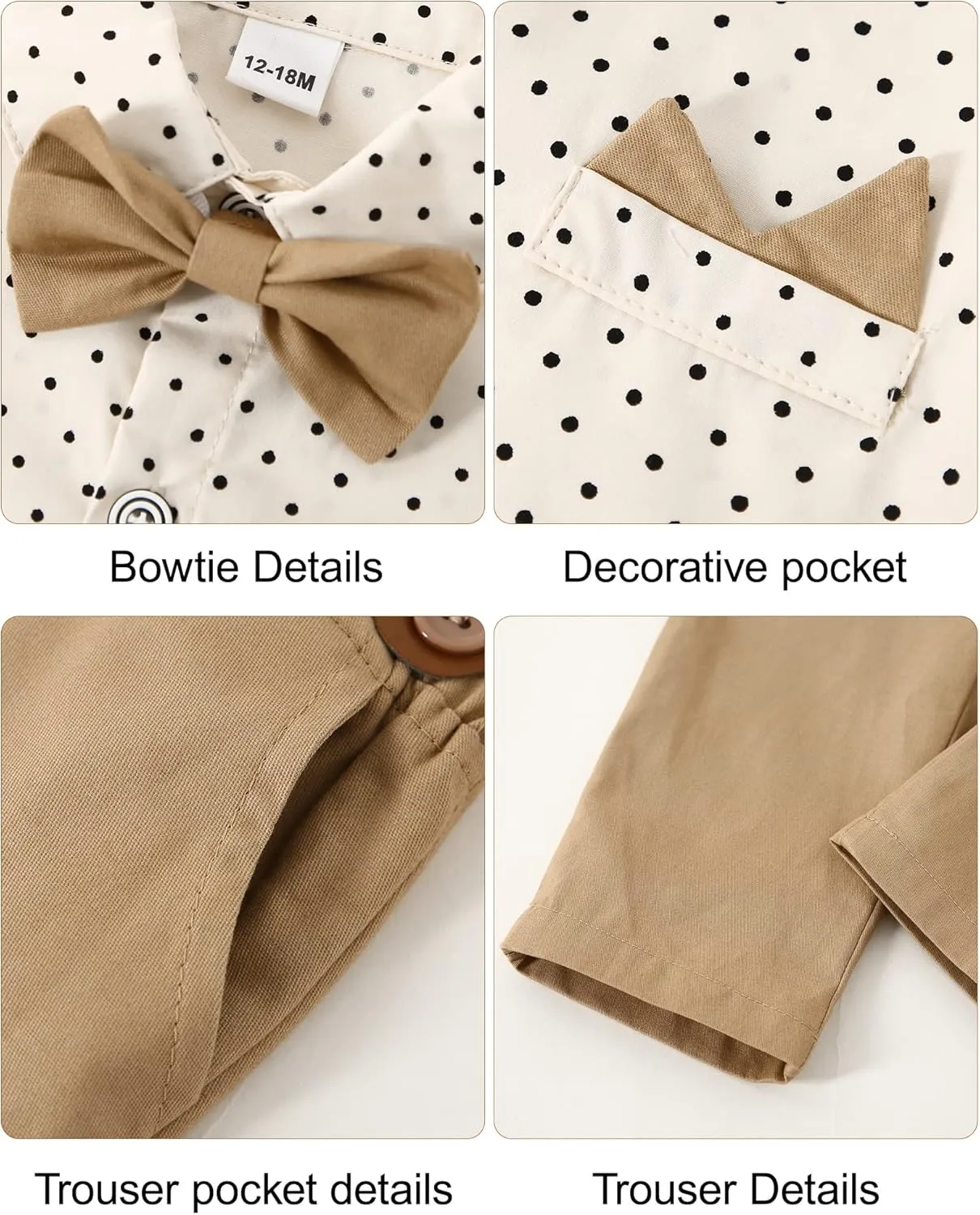 YALLET Toddler Baby Boy Clothes Suit Gentleman Wedding Outfits Formal Dress Shirt Bowtie Suspender Pants
