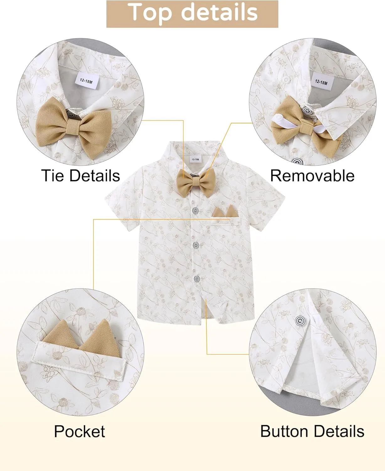 YALLET Toddler Baby Boy Clothes Suit Gentleman Wedding Outfits Formal Dress Shirt Bowtie Suspender Pants