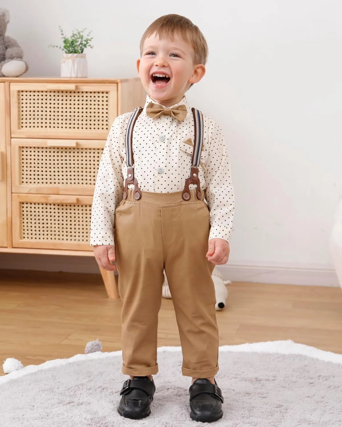 YALLET Toddler Baby Boy Clothes Suit Gentleman Wedding Outfits Formal Dress Shirt Bowtie Suspender Pants