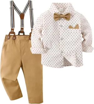 YALLET Toddler Baby Boy Clothes Suit Gentleman Wedding Outfits Formal Dress Shirt Bowtie Suspender Pants