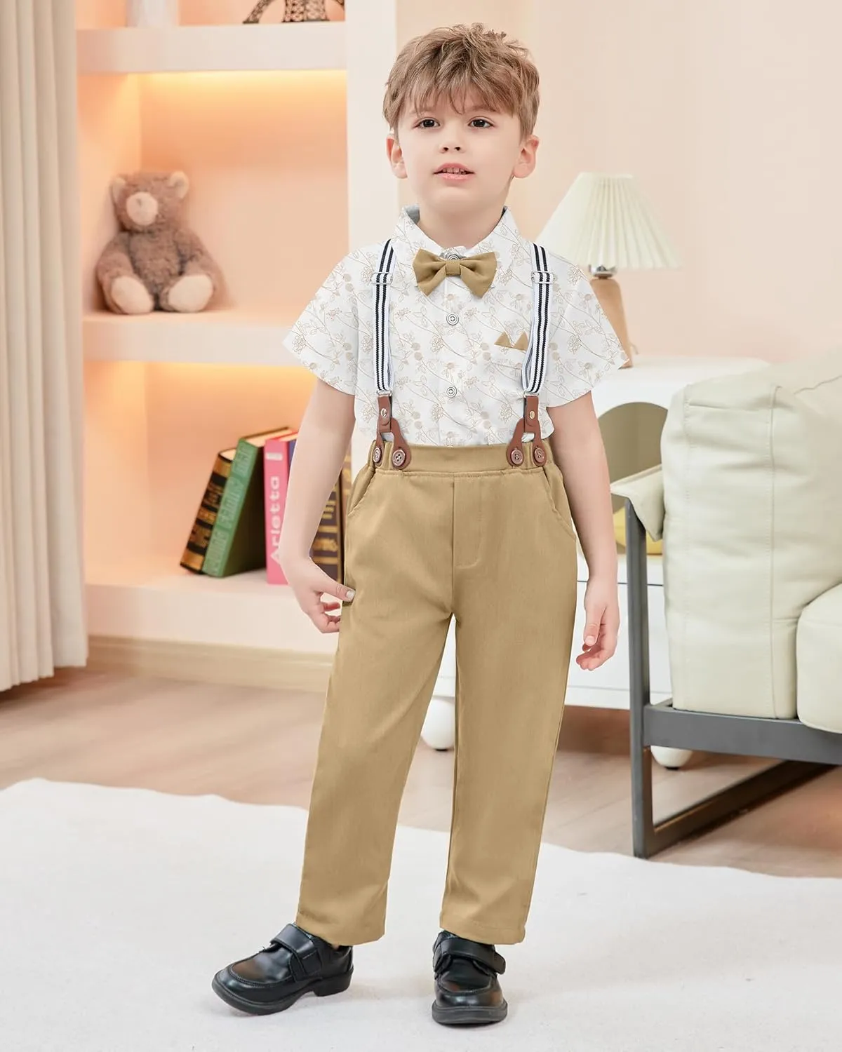 YALLET Toddler Baby Boy Clothes Suit Gentleman Wedding Outfits Formal Dress Shirt Bowtie Suspender Pants