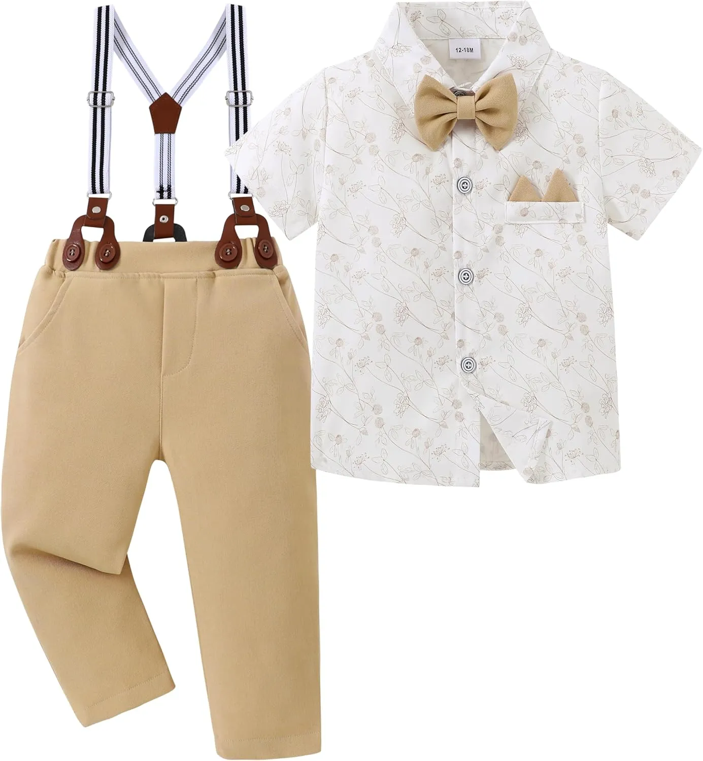 YALLET Toddler Baby Boy Clothes Suit Gentleman Wedding Outfits Formal Dress Shirt Bowtie Suspender Pants