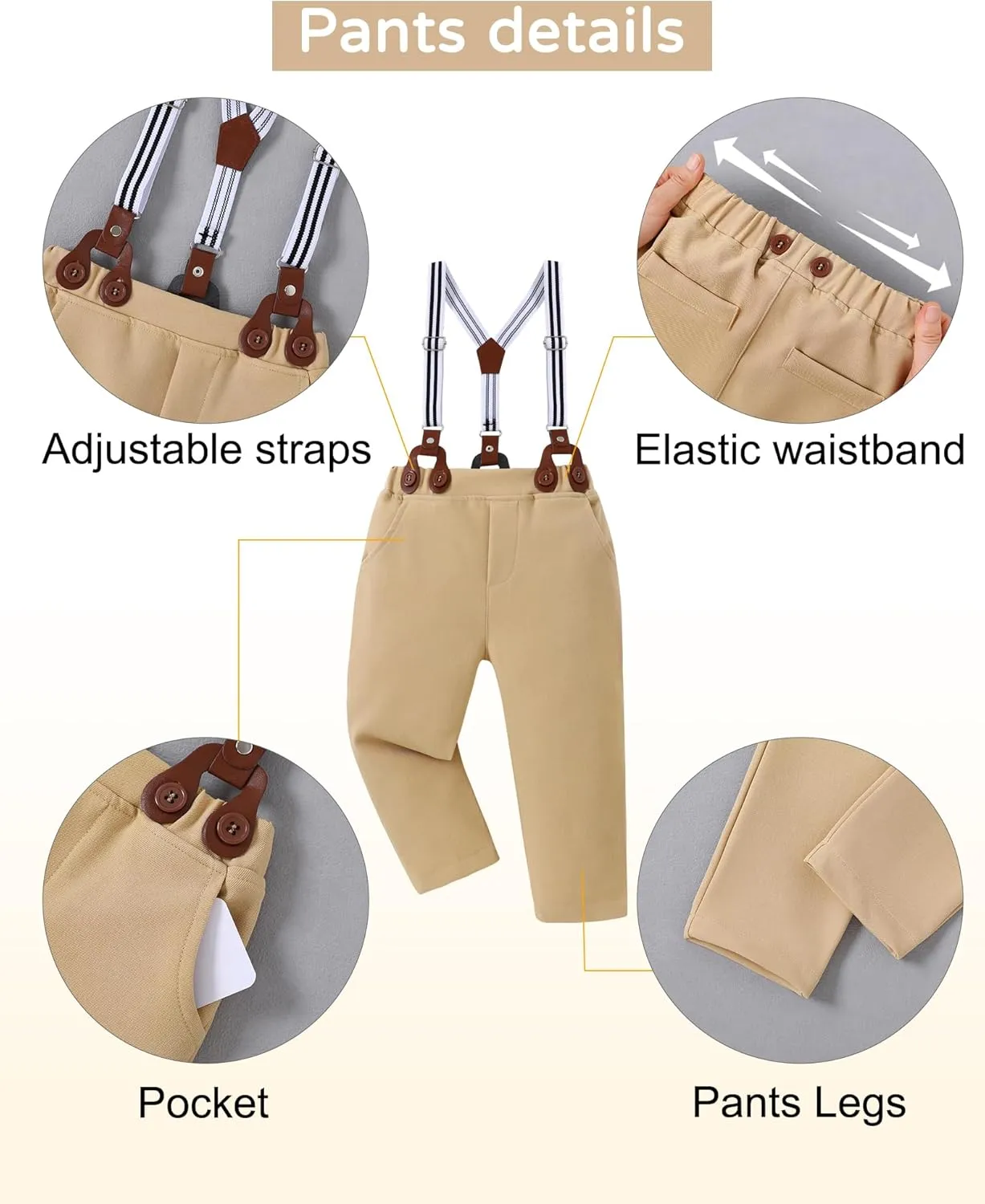 YALLET Toddler Baby Boy Clothes Suit Gentleman Wedding Outfits Formal Dress Shirt Bowtie Suspender Pants