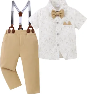 YALLET Toddler Baby Boy Clothes Suit Gentleman Wedding Outfits Formal Dress Shirt Bowtie Suspender Pants