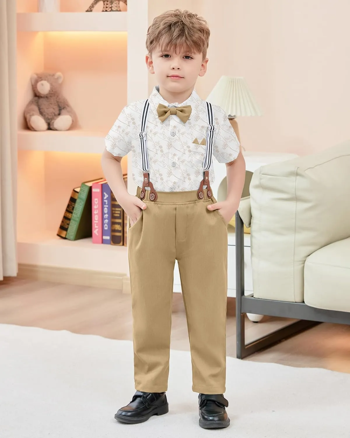 YALLET Toddler Baby Boy Clothes Suit Gentleman Wedding Outfits Formal Dress Shirt Bowtie Suspender Pants