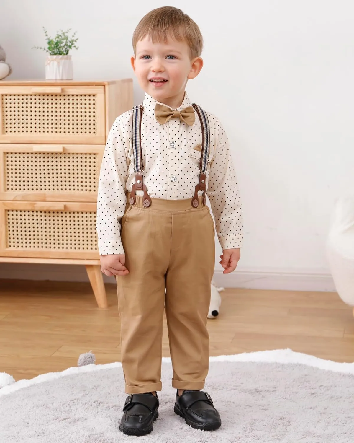 YALLET Toddler Baby Boy Clothes Suit Gentleman Wedding Outfits Formal Dress Shirt Bowtie Suspender Pants