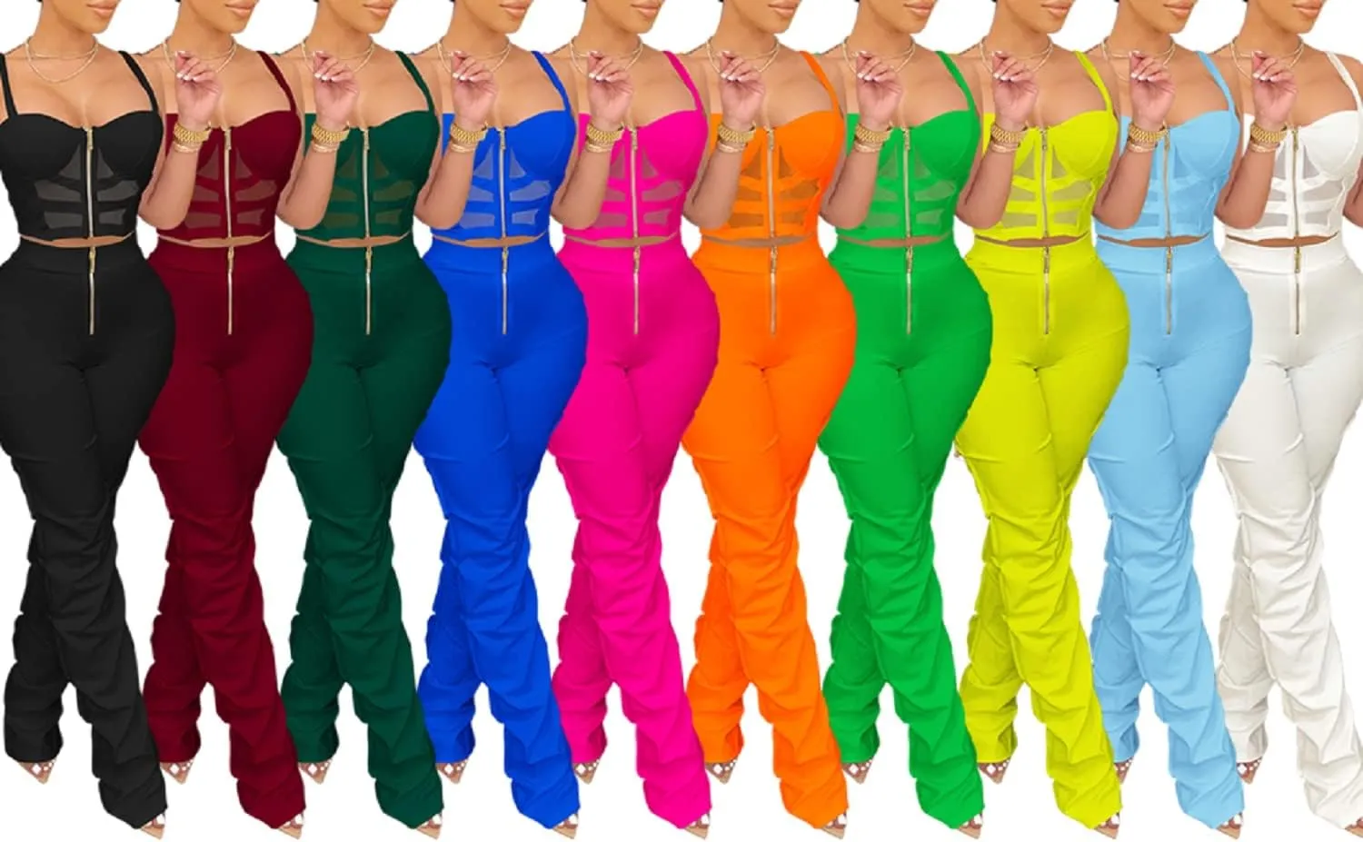 Zoctuo Sexy Jumpsuits for Women Halter Sleeveless Party Club Outfits 2 Piece Hight Waist Pant Set Hollow Out Rompers
