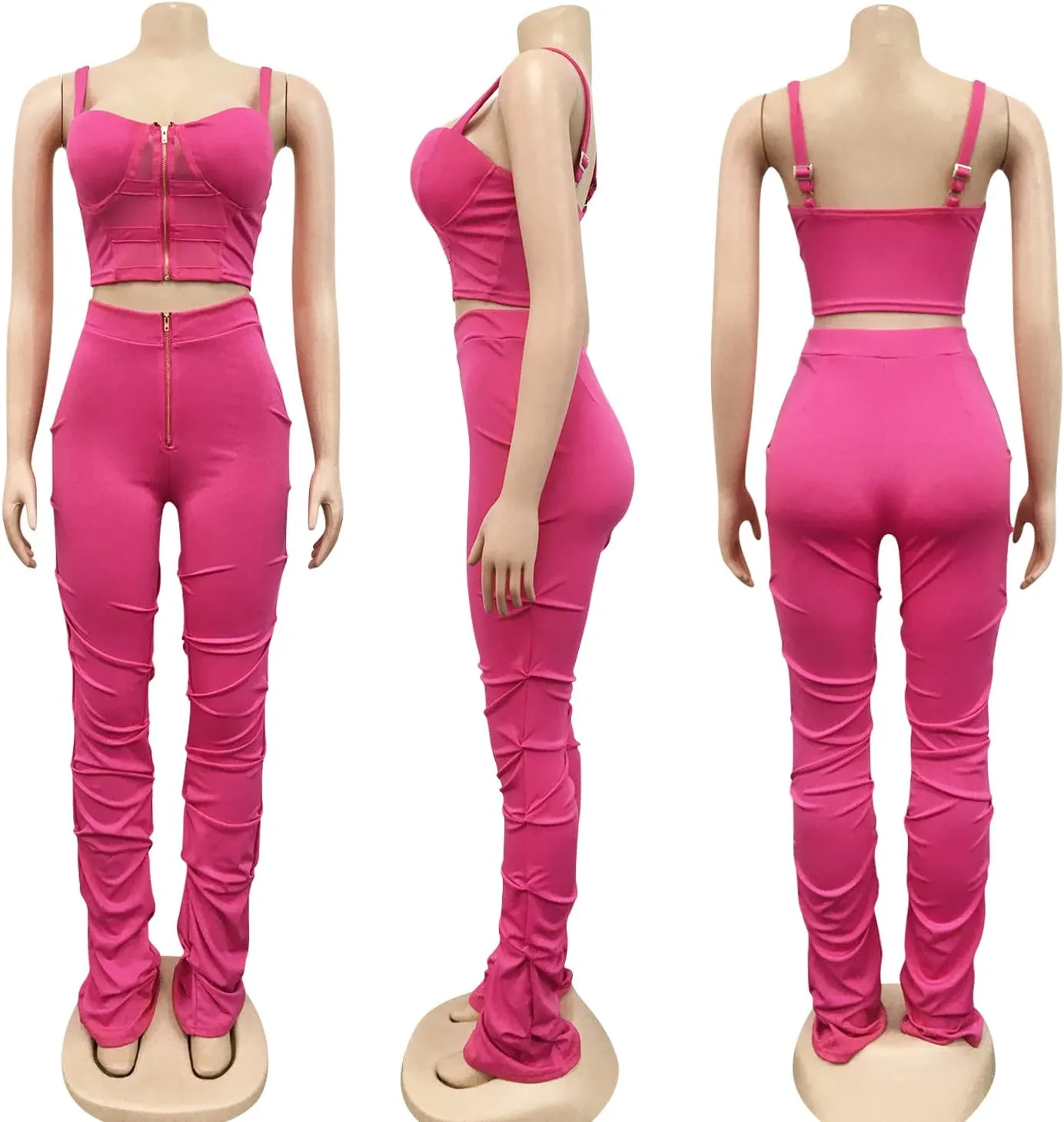 Zoctuo Sexy Jumpsuits for Women Halter Sleeveless Party Club Outfits 2 Piece Hight Waist Pant Set Hollow Out Rompers